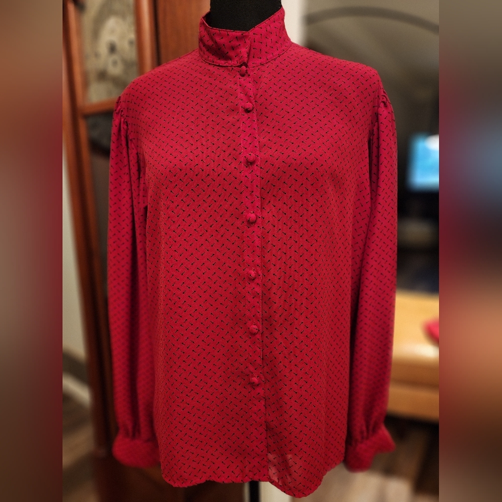 Chaus blouse, size 16, red